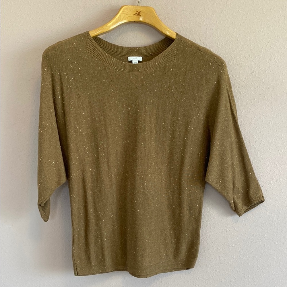 J. Jill Crewneck Sweater Bown with flecks of green and white Size S